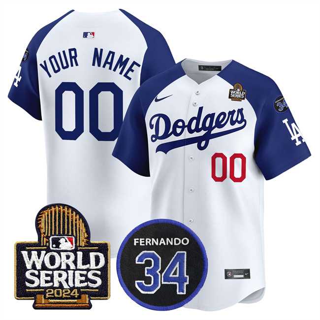 Men%27s Los Angeles Dodgers ACTIVE PLAYER Custom White Royal 2024 World Series With Fernando Memorial Patch Limited Stitched Baseball Jersey